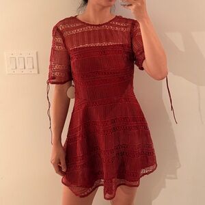 Tularosa Burgundy Lace Long Sleeve Dress